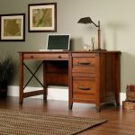 Retro Wood Desk Antiqued Writing Table Cherry Rustic Vintage Iron Frame  Drawers