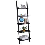 Tangkula Ladder Bookcase 5-Tier Wood Leaning Shelf Wall Plant Shelf Ladder  for Home Office Modern Flower Book Display Shelf Storage Rack Stable  A-Frame
