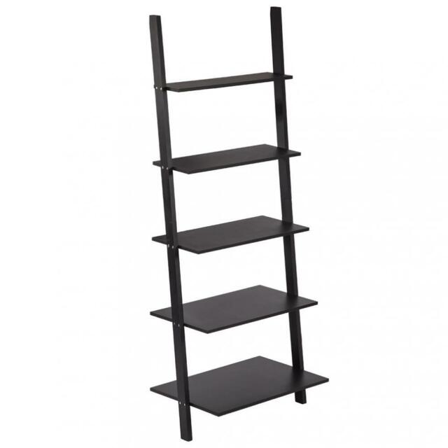 New Modern 5-Tiers Ladder Bookshelf Bookcase Leaning Ladder Wall Shelf  Storage