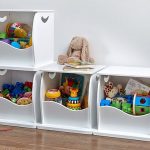 Stacking Open Toy Storage Trunk at STORE. White wooden stacking storage cube  to clear your clutter. The large scooped opening .