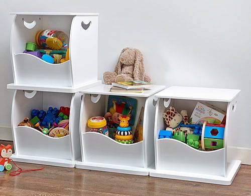 Stacking Open Toy Storage Trunk at STORE. White wooden stacking storage cube  to clear your clutter. The large scooped opening .