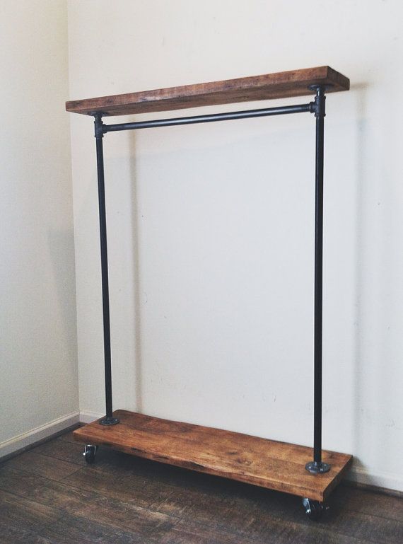 Industrial Garment Rack with Top Shelf by TylerKingstonWoodCo