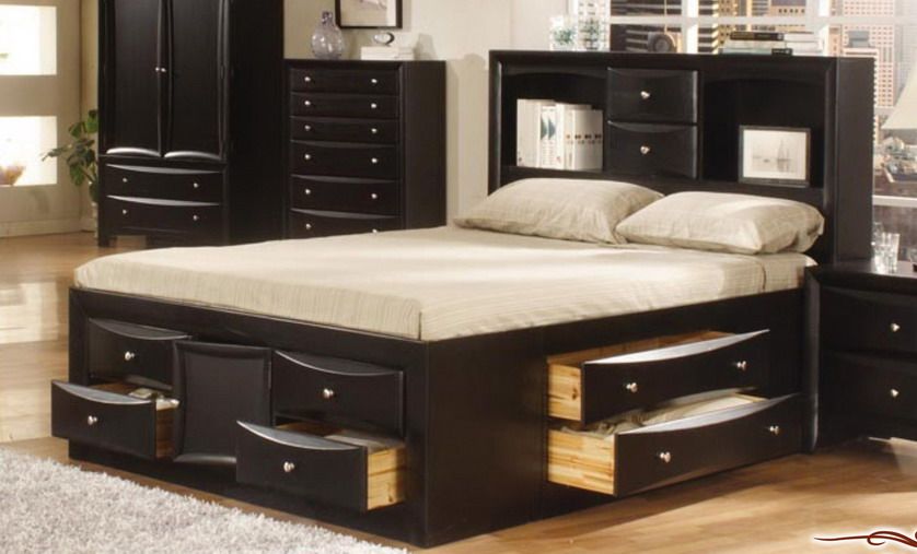 Walnut Finished Bedroom Set with Storage Bed