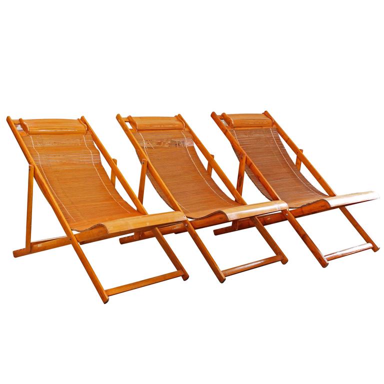 Vintage Bamboo Loungers Wood Japanese Deck Chairs, Outdoor Fold Up Lounge  Chairs For Sale