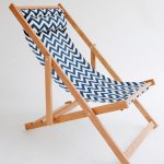 Above: A handmade Huron Deck Chair with a chevron pattern polyester sling  and frame made of North American white oak packs flat; made in Vancouver,