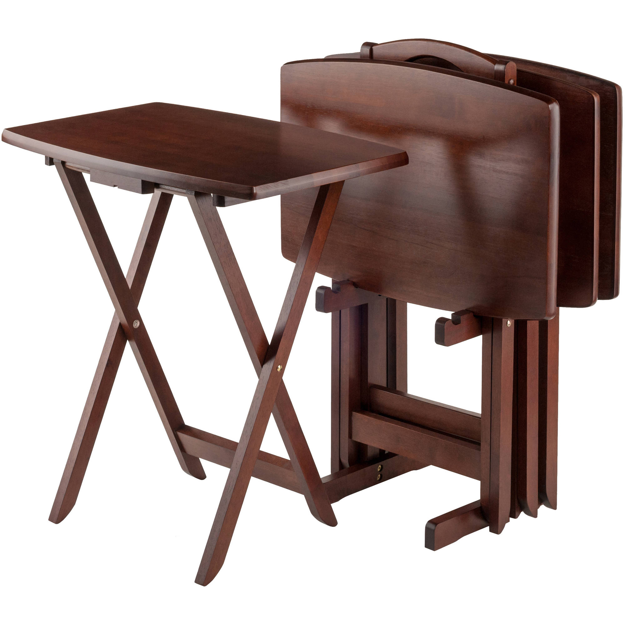 Set of 4 Portable Wood TV Table Folding Tray Desk Serving Furniture Walnut  New - Traveller Location