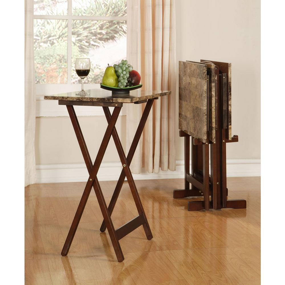 Linon Home Decor Tray Table Set Faux Marble in Brown-43001TILSET-01-AS -  The Home Depot