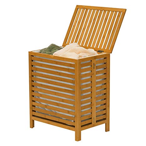 Wood Laundry Hamper Basket Bamboo with Lid & Cotton Bag Lightweight Laundry  Organizer Easy Storage Bathroom