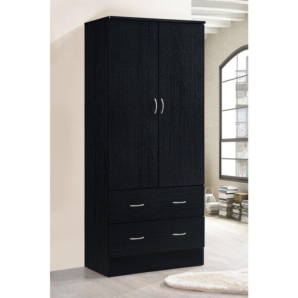 2-Door Armoire with 2-Drawers in Black