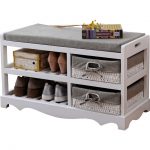 US $99.0 |Contemporary Wooden Shoes Organizer Storage and Holder Bench with  Soft Seat Cushion for Home Entryway, Hallway Shoe Rack Ottoman-in Shoe