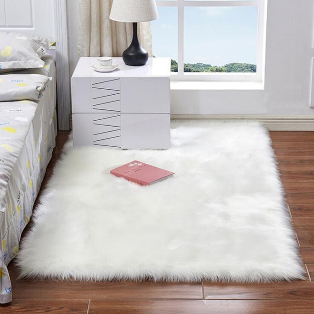 Artificial Sheepskin Plain Fluffy Rug Soft Home faux wool Carpet