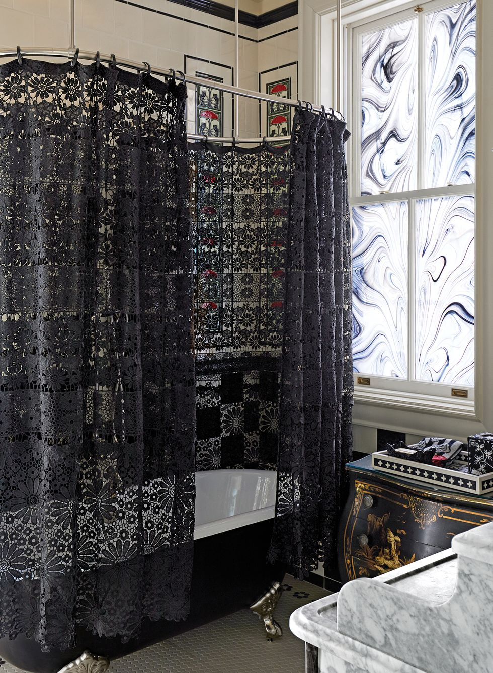 Aesthetics black shower curtain