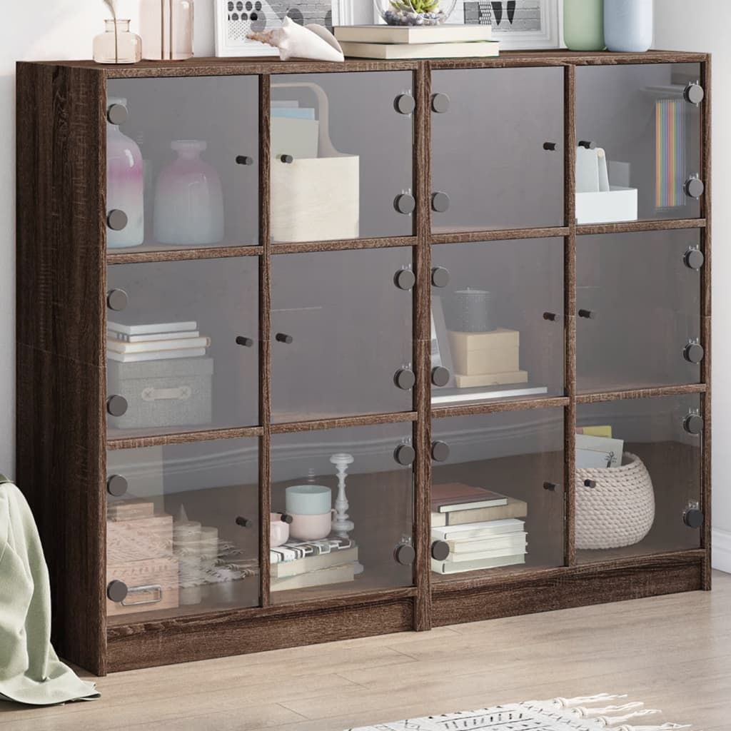 Beauty of modern wood bookcase with
  glass  doors