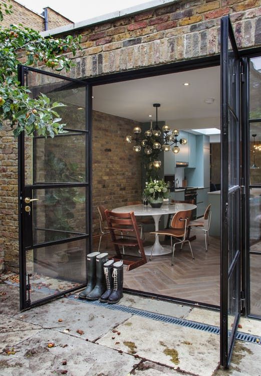 Natural outdoor entrance with a beautiful
touch of patio doors