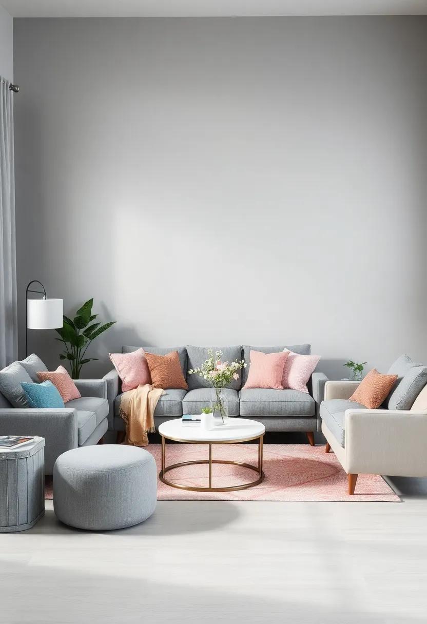 Transforming Gray Living Rooms: Embrace Pastel Accessories for a Fresh Pop of Color