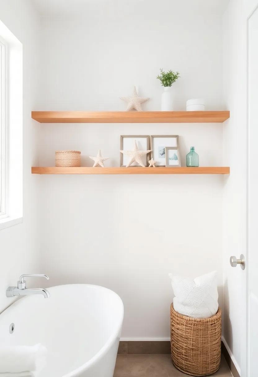 Functional Floating ⁣Shelves‍ Highlighting⁣ Beach-Themed Decor