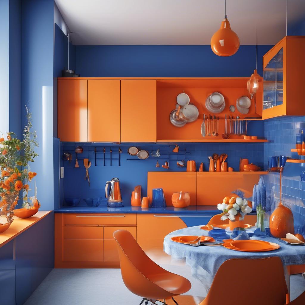 Blending Serenity and Energy: The Blue and Orange Kitchen