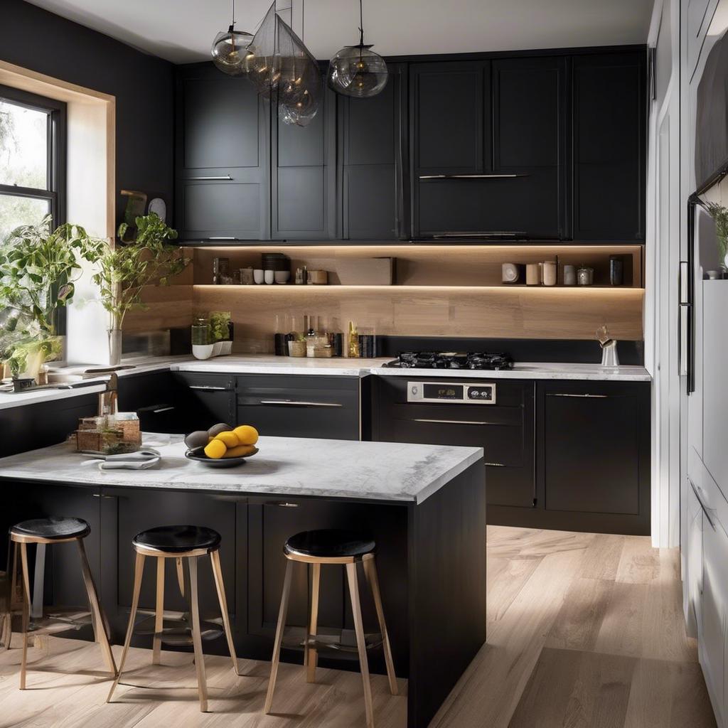 Maximizing storage in Two-Tone Black ‌Cabinet Layouts