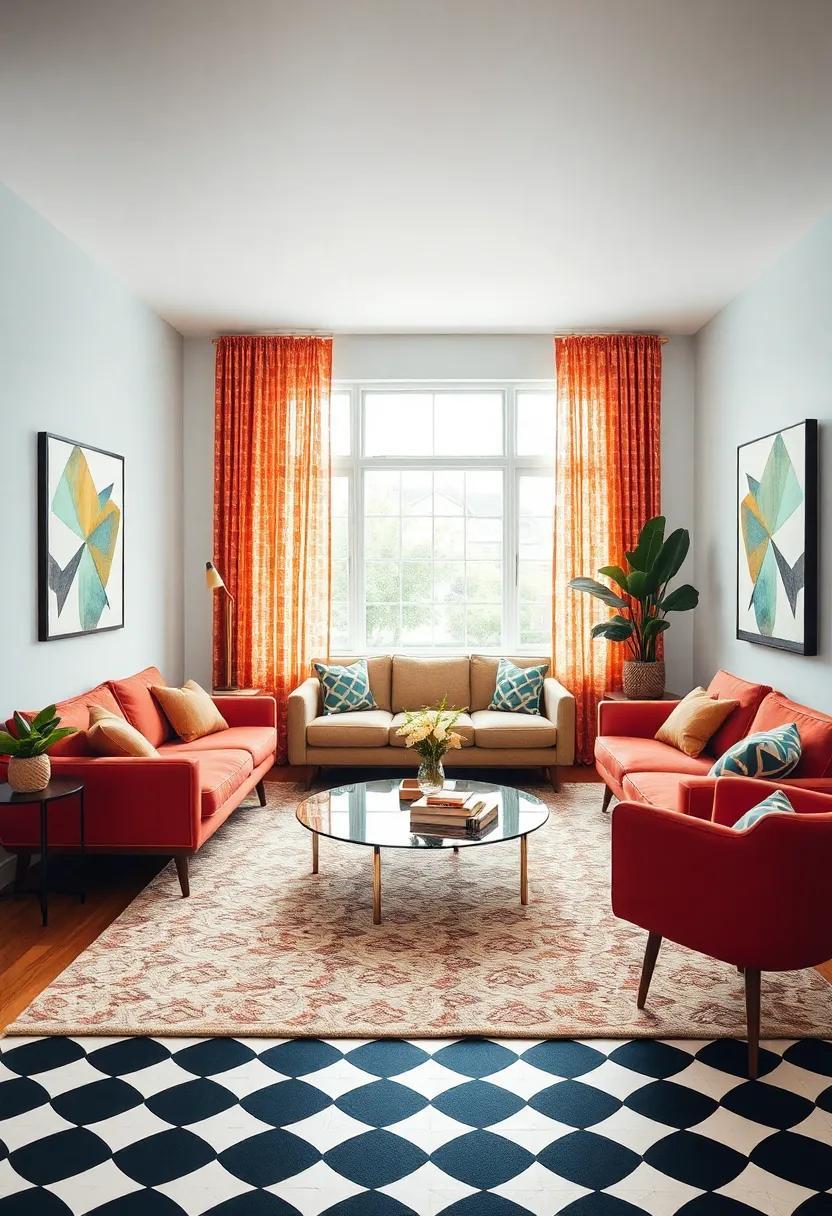 Embracing Bold Patterns: Reviving Mid-Century Living Rooms with Style and Flair