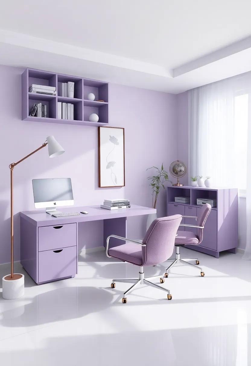 Transform Your Workspace: Embrace Elegance with Lavender and Platinum Home Office Design