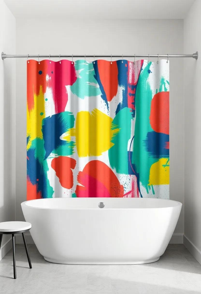 Bold Patterns: ​Choose a vibrant, abstract shower curtain that adds a pop of color against a neutral tub for a striking focal point ⁢in your⁢ bathroom