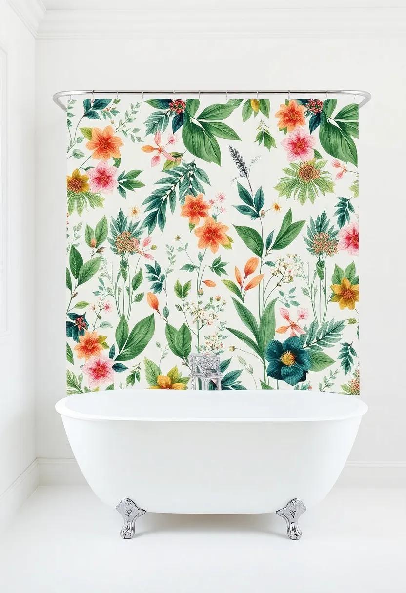 Botanical Bliss: ​opt for a ⁤botanical print shower‍ curtain that brings the outdoors in, ⁢teamed ⁢with ​a classic white tub to freshen‌ up your bathroom retreat
