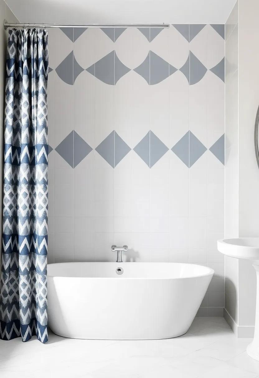 Chic Geometrics: Go for a geometric ​patterned shower curtain that pairs well with a contemporary ​tub for ‍a space that⁢ feels fresh and energetic
