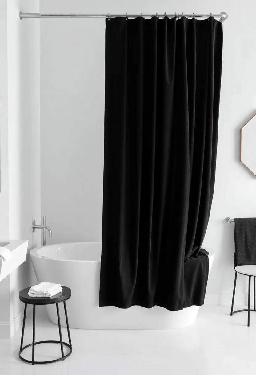 Cinematic⁢ black: Choose ​an ‍oversized black shower curtain that drapes elegantly around a sleek, modern tub for a dramatic,‍ film noir vibe