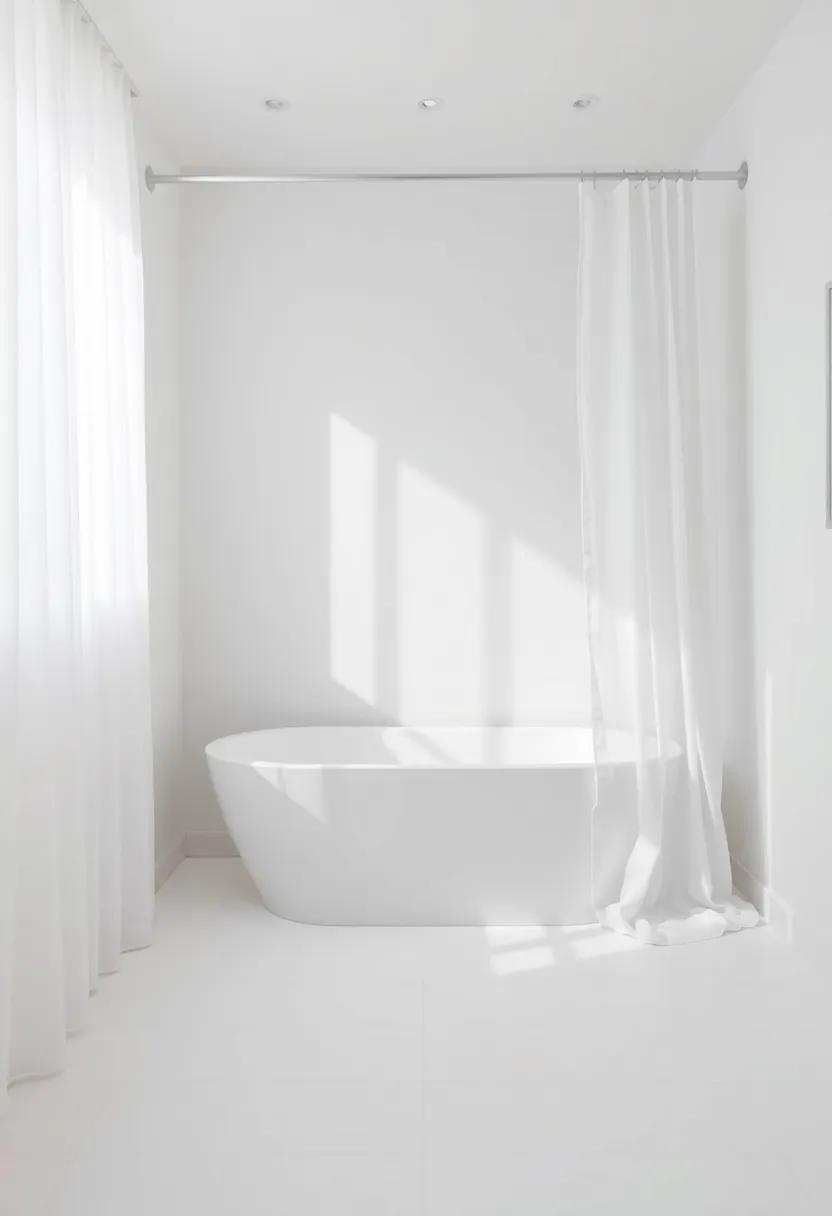 Ethereal‍ Whites: Create a calm oasis with an all-white bathroom featuring a soft,sheer shower curtain and an elegant tub,accentuating simplicity and tranquility