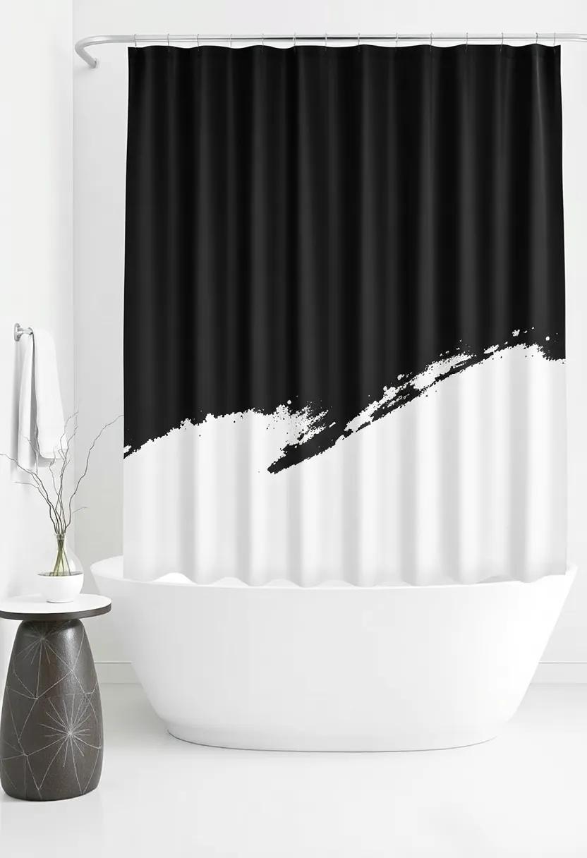 Graphic Blacks: ​experiment with a bold, ⁤graphic print for‌ a shower curtain that stands in stark contrast to a ‌minimalist white ​tub for a ⁤modern yet striking look