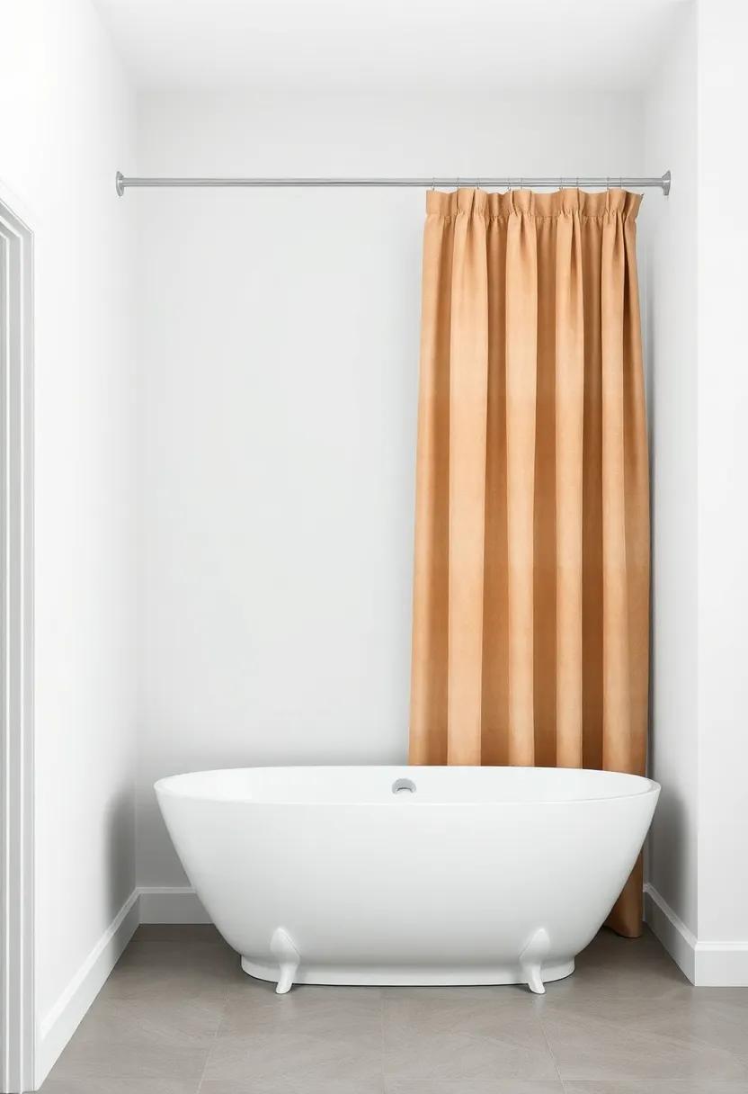 Luxe Textures: Introduce a⁢ richly ⁢textured fabric shower⁤ curtain​ alongside a lavish⁣ freestanding bathtub for⁣ a ​touch ‍of luxury and comfort