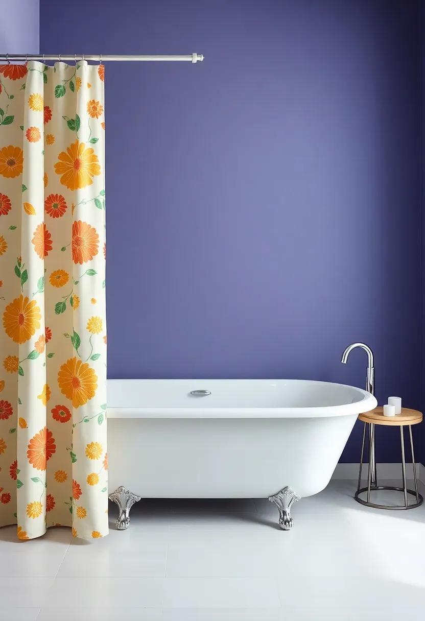 Retro Revival: Use a cheerful, retro-print shower curtain with a vintage-style tub to create a playful, nostalgic space that ‍feels uplifting
