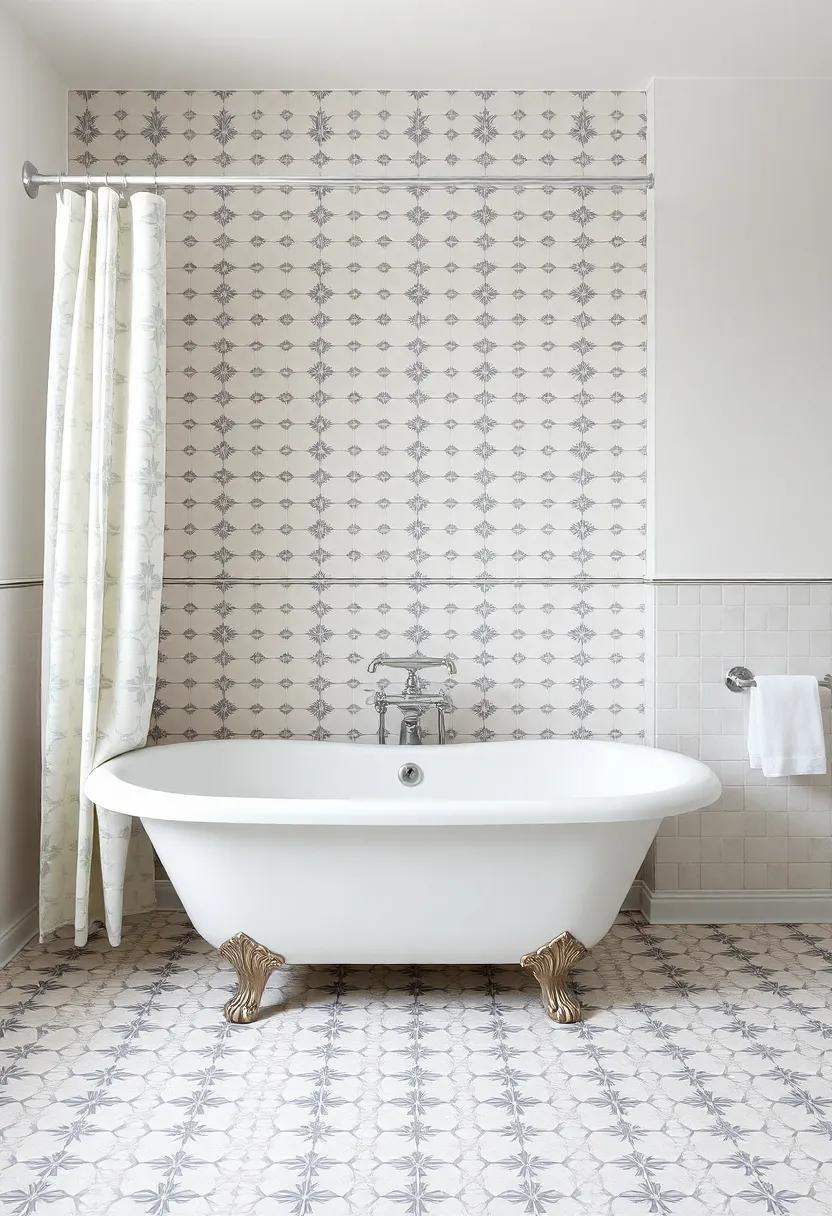 Timeless‍ Tiles: Select a shower curtain with ⁢a patterned design that echoes classic tile patterns, ⁣complementing a vintage-style bathtub for a coherent look