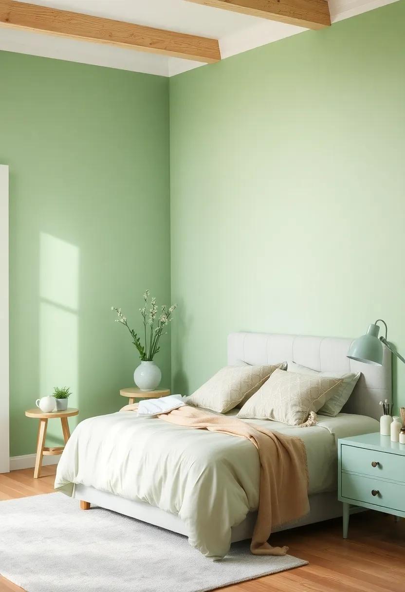 Infusing Freshness‍ with Light ‍Celery Hues in Bedroom decor