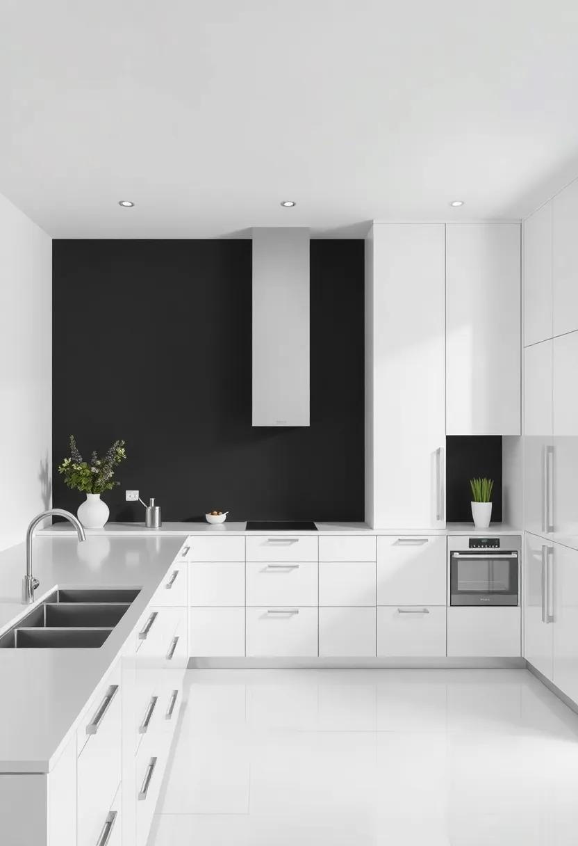 embrace ⁢Modern Minimalism: Create a sleek look with ‍matte black walls ‌and glossy white ‍cabinets for a striking contrast that emphasizes‌ clean lines
