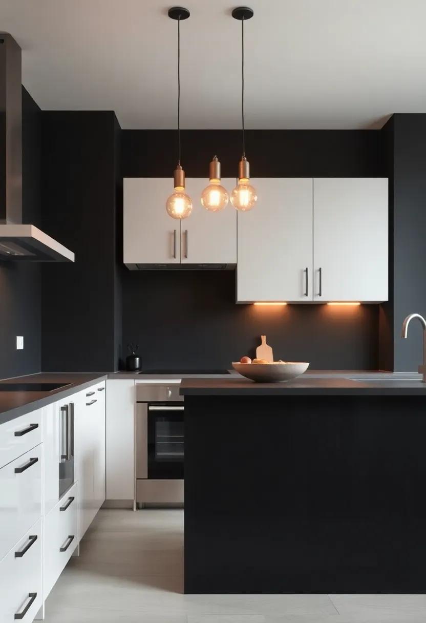 Experiment with Lighting: ⁣Install pendant lights‌ with warm bulbs for a welcoming glow that balances​ the darkness of the walls with the brightness of‍ the cabinets