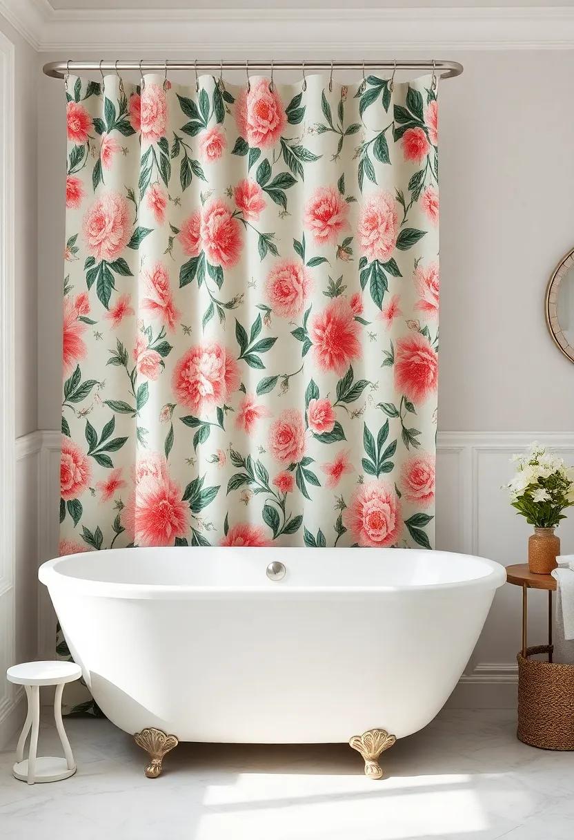 Floral Shower Curtains: Soft, romantic patterns that can bring a touch of nature indoors while maintaining a classic vibe