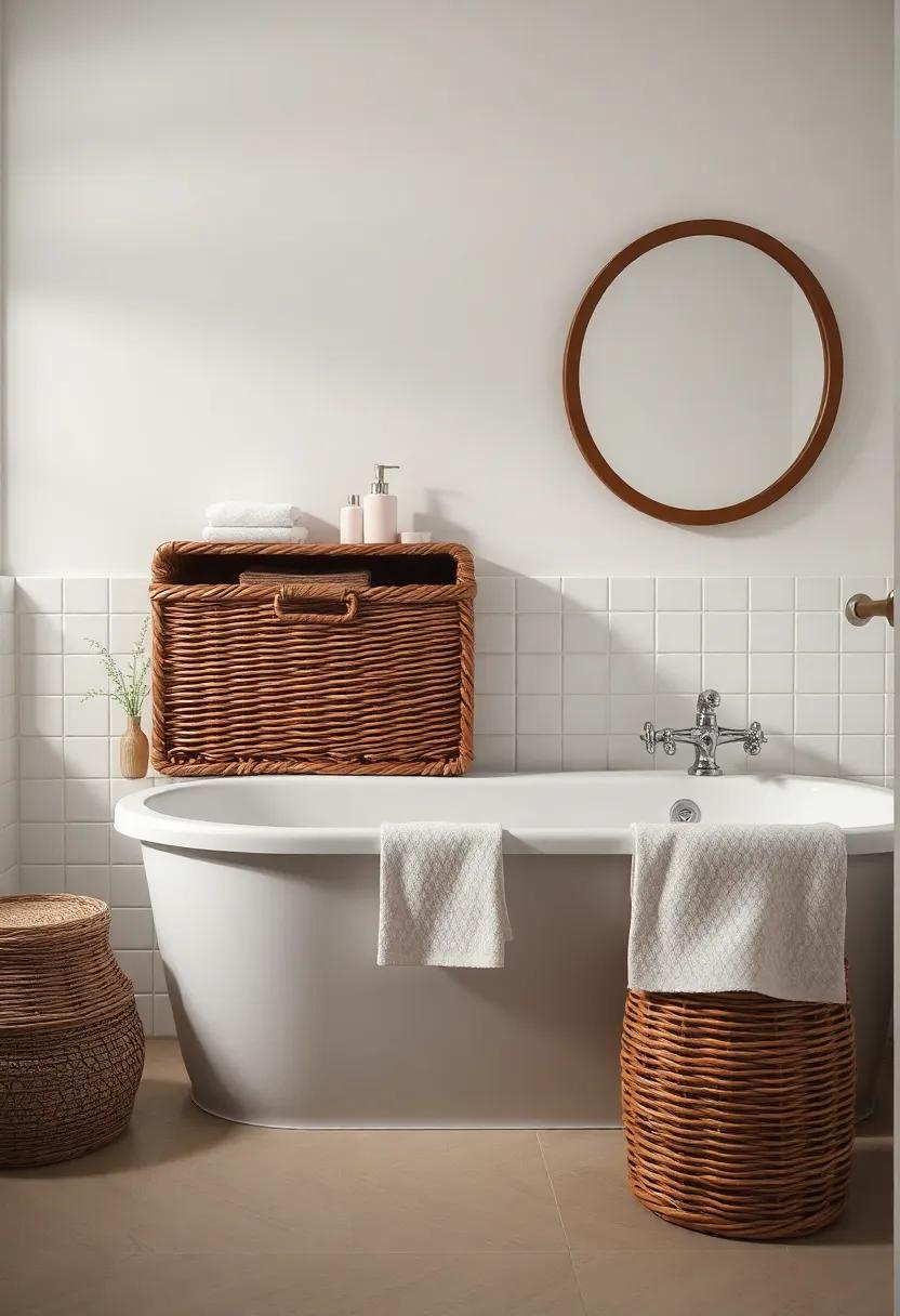 Vintage Wicker Baskets: Versatile storage that adds warmth and character to your bathroom space