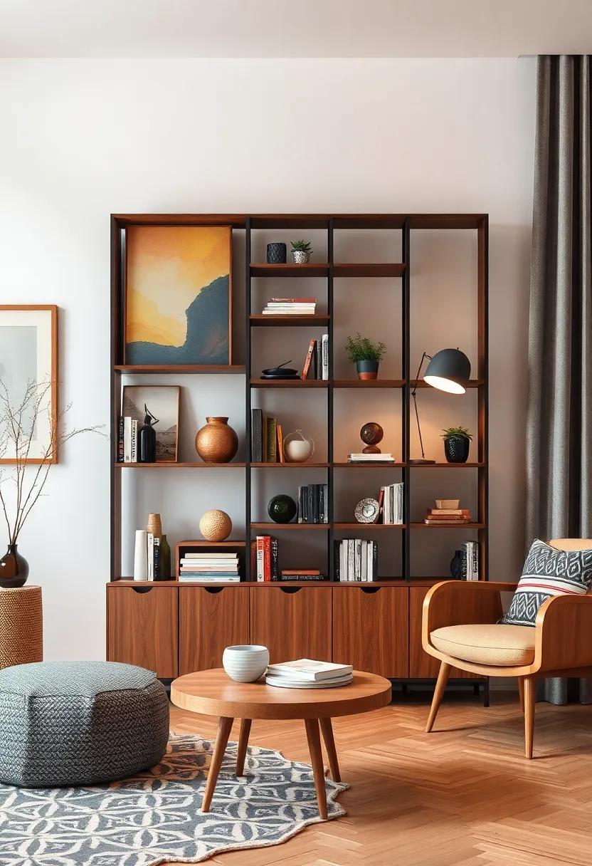 Choose multifunctional furniture, like a⁢ stylish bookshelf that doubles as a room divider, for both practicality⁤ and⁣ flair