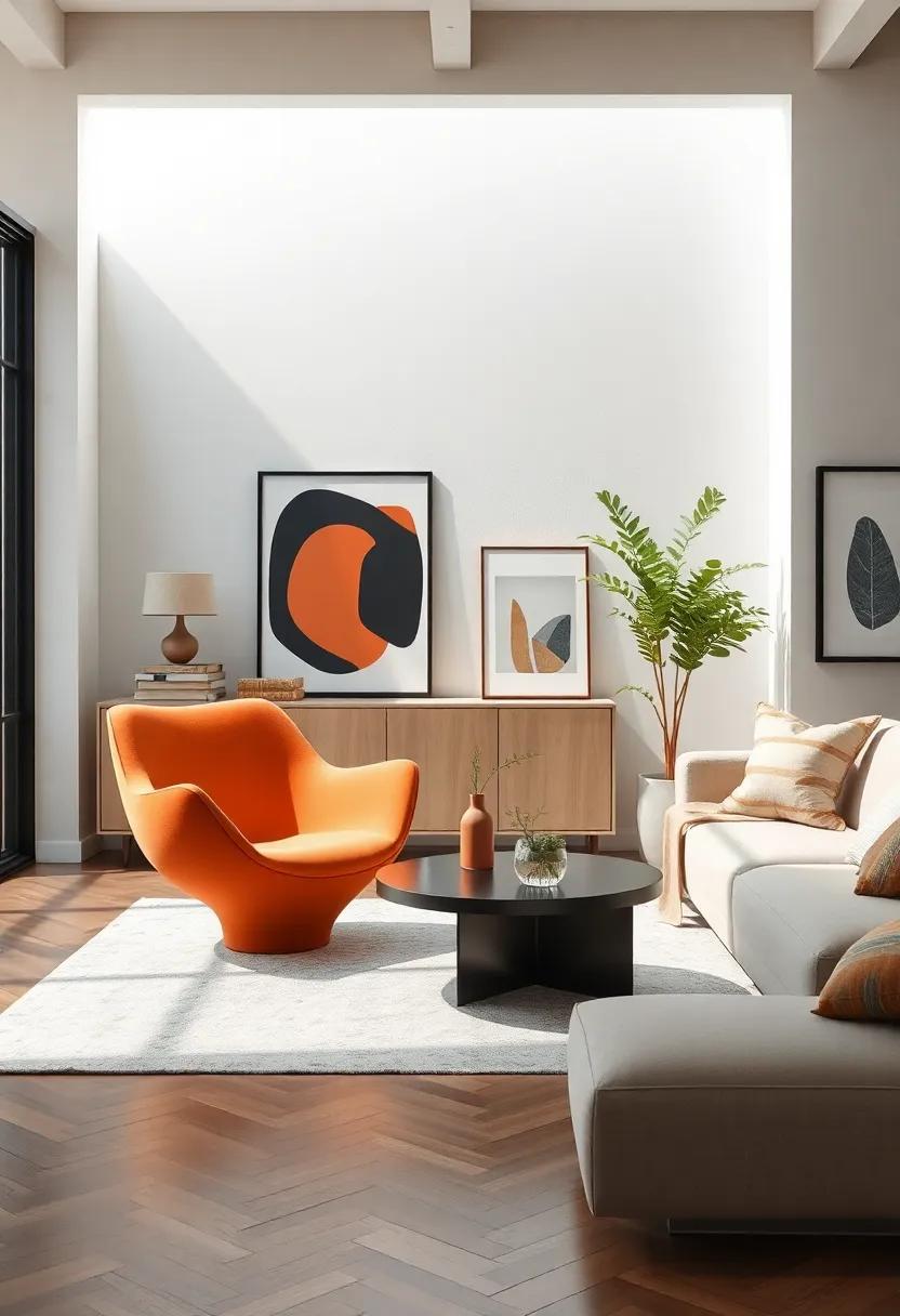 Select furniture with unique shapes and designs that stand out, like‍ a​ sculptural chair ⁢or an asymmetrical coffee table
