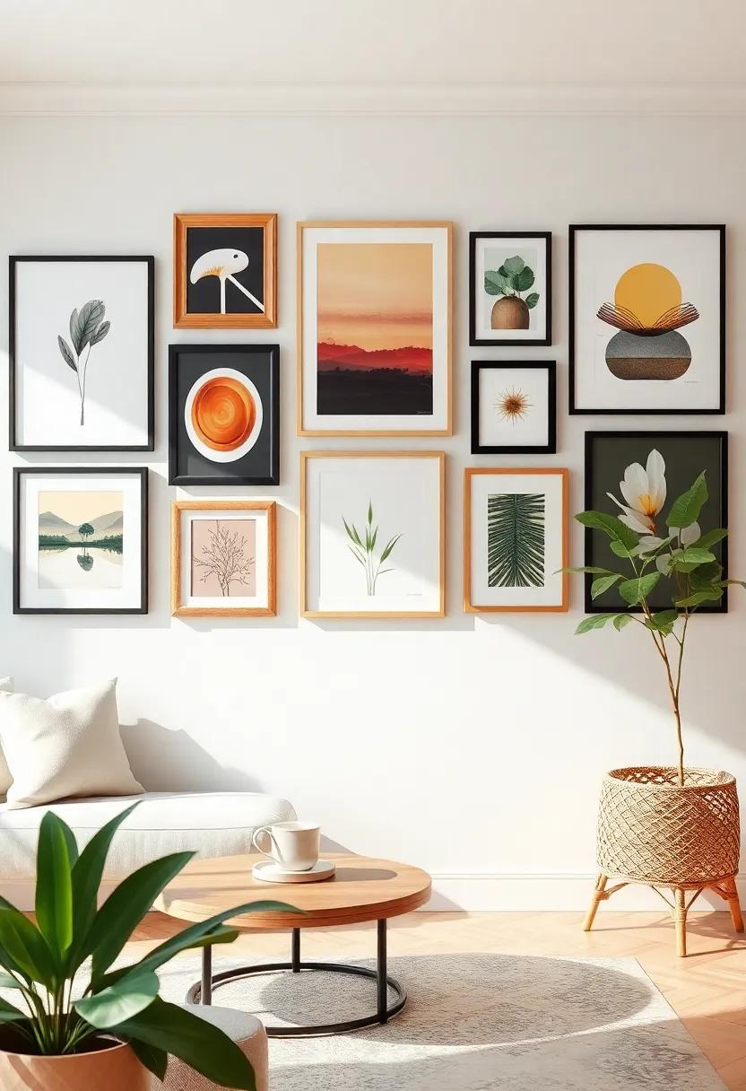 Curate a‌ gallery wall using an eclectic mix of art styles,frames,and sizes to draw attention and spark conversation