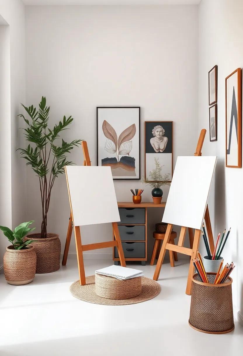 Design an art corner with easels, sketchpads, and colored pencils, inviting creativity into everyday life
