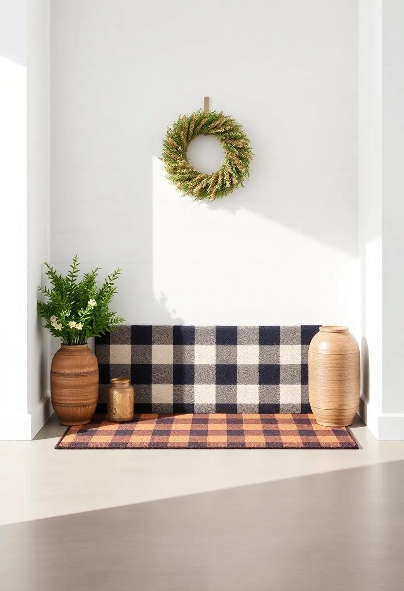 Farmhouse chic Plaid Doormat: Channel rustic vibes with a buffalo ‌plaid doormat, perfectly suited for a cozy farmhouse aesthetic