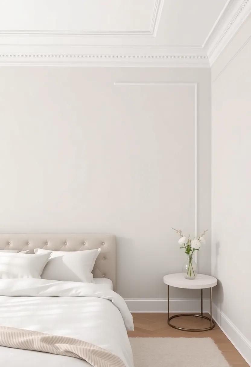 Minimalist ‌Bedroom⁢ Walls Enhanced by Sleek Crown Molding Designs