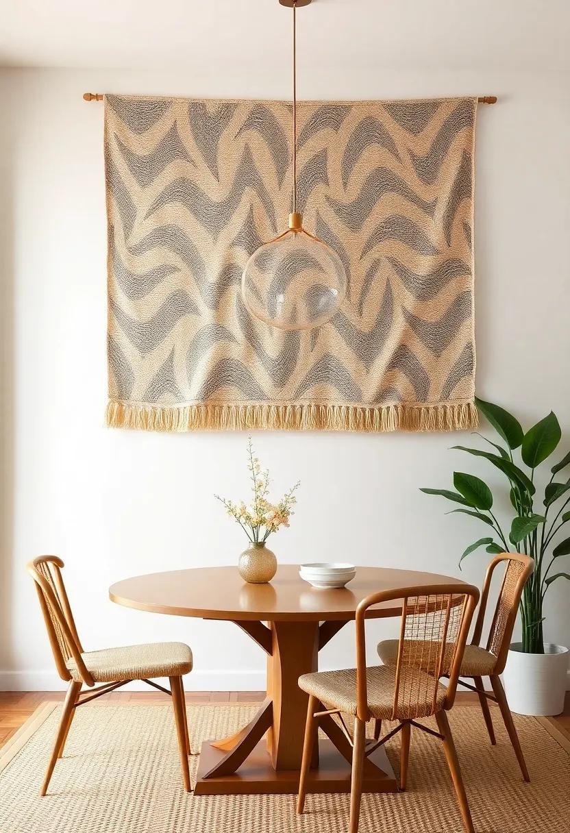 Textured Tapestries: Use woven tapestries to introduce warmth and craftsmanship, adding a ​cozy feel to your dining space