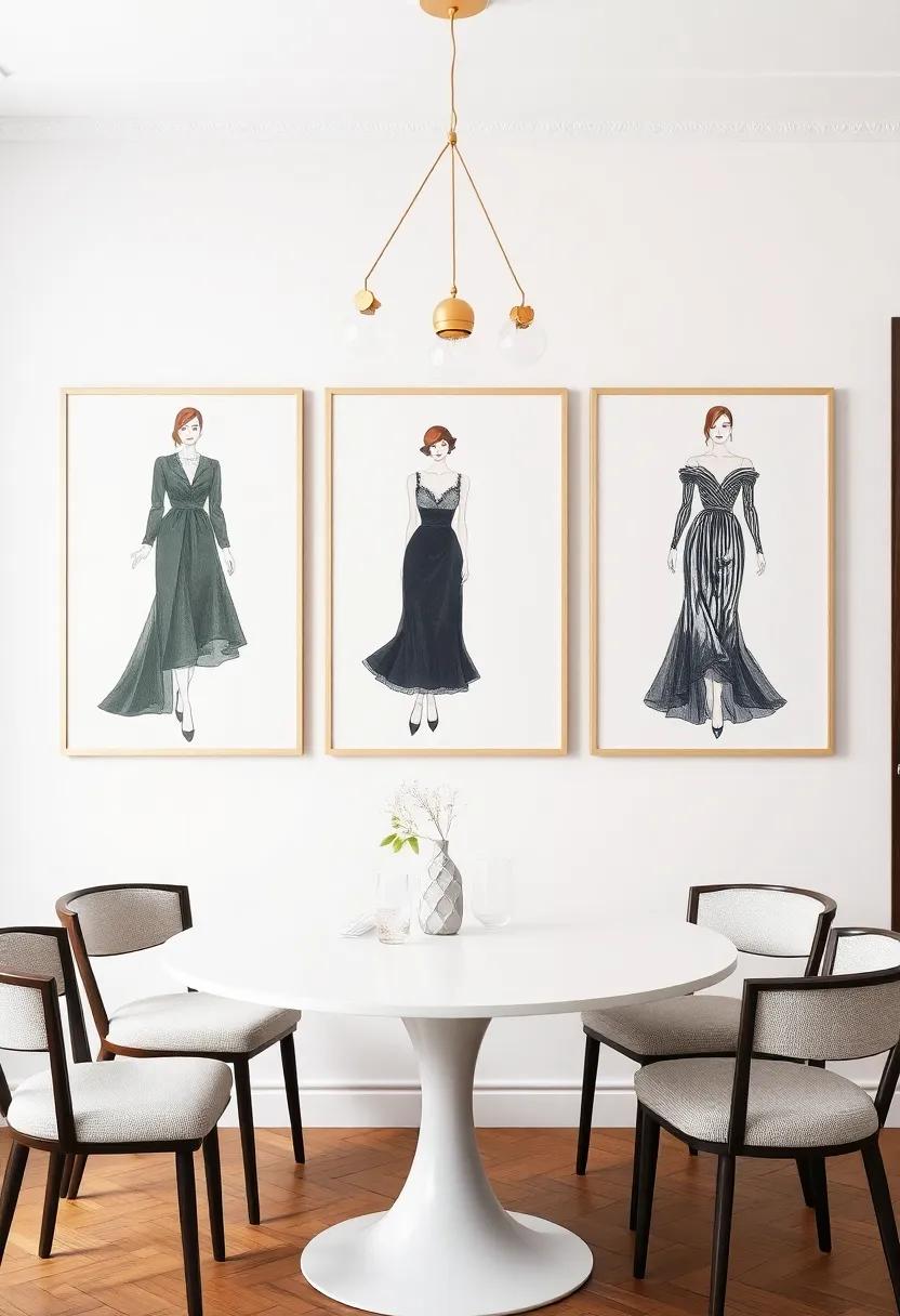 Framed Fashion Illustrations: Channel elegance with chic fashion illustrations that‍ add glamour and style to your dining ambiance