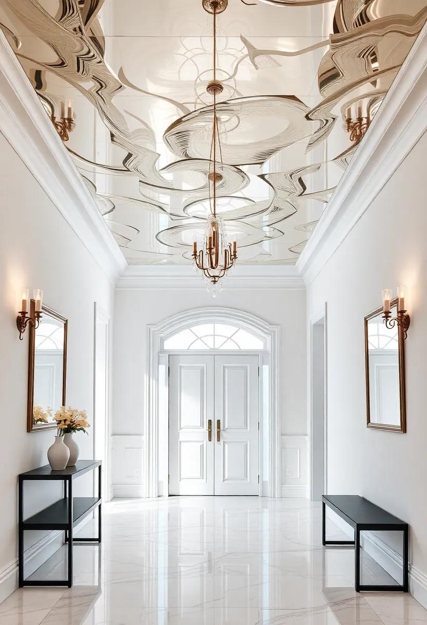 Capture an artistic flair with a custom mural mirrored ceiling that tells a story and makes your entryway a true conversation starter
