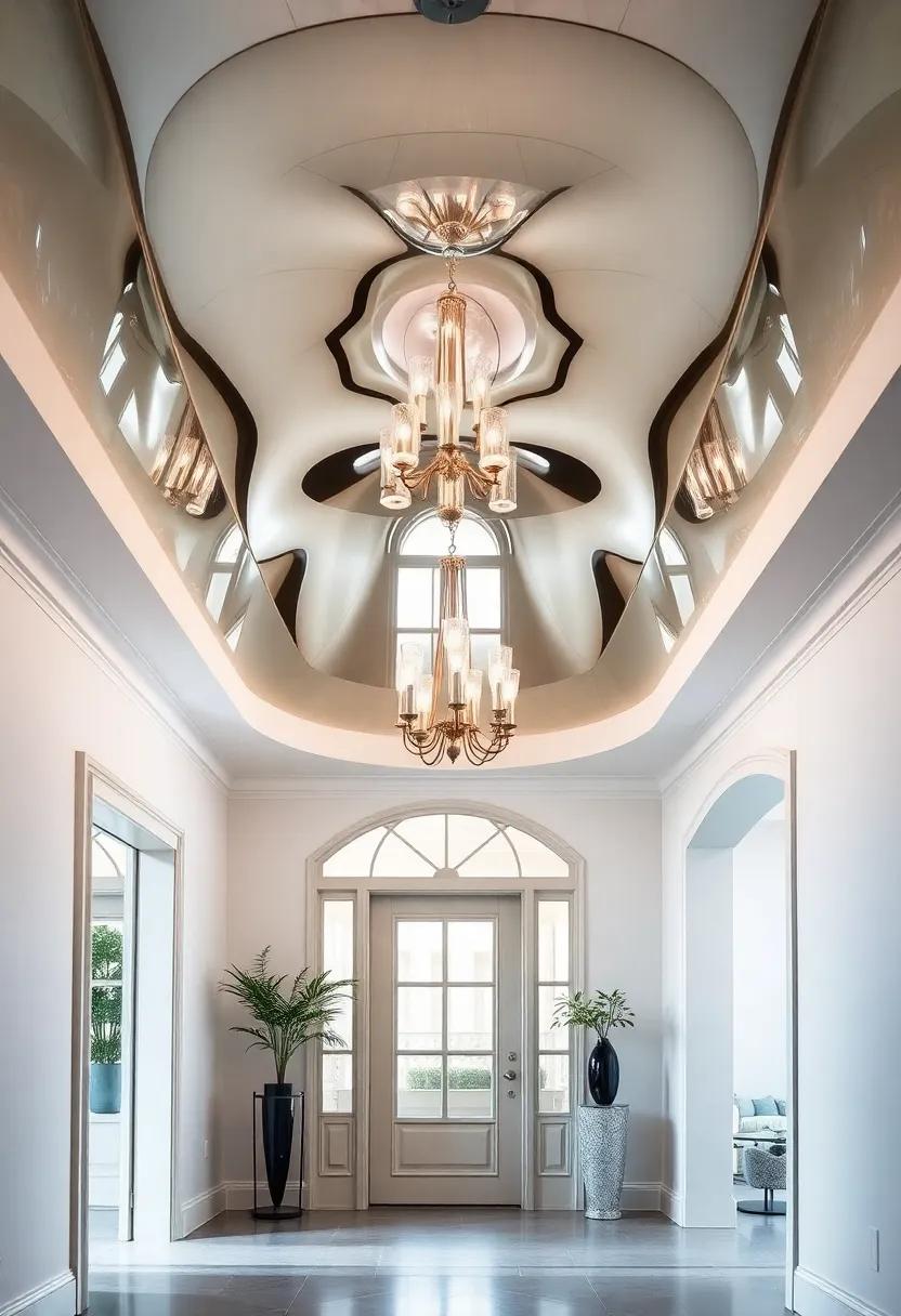 Choose a sweeping mirrored ceiling design with soft curves, rendering your entryway feel less boxy and more fluid in its layout