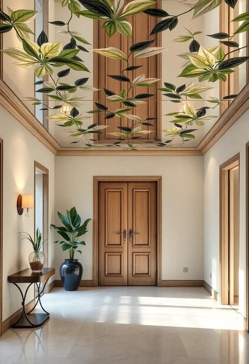 Let nature inspire your space with a mirrored ceiling adorned with botanical motifs, reflecting your love for greenery and organic design