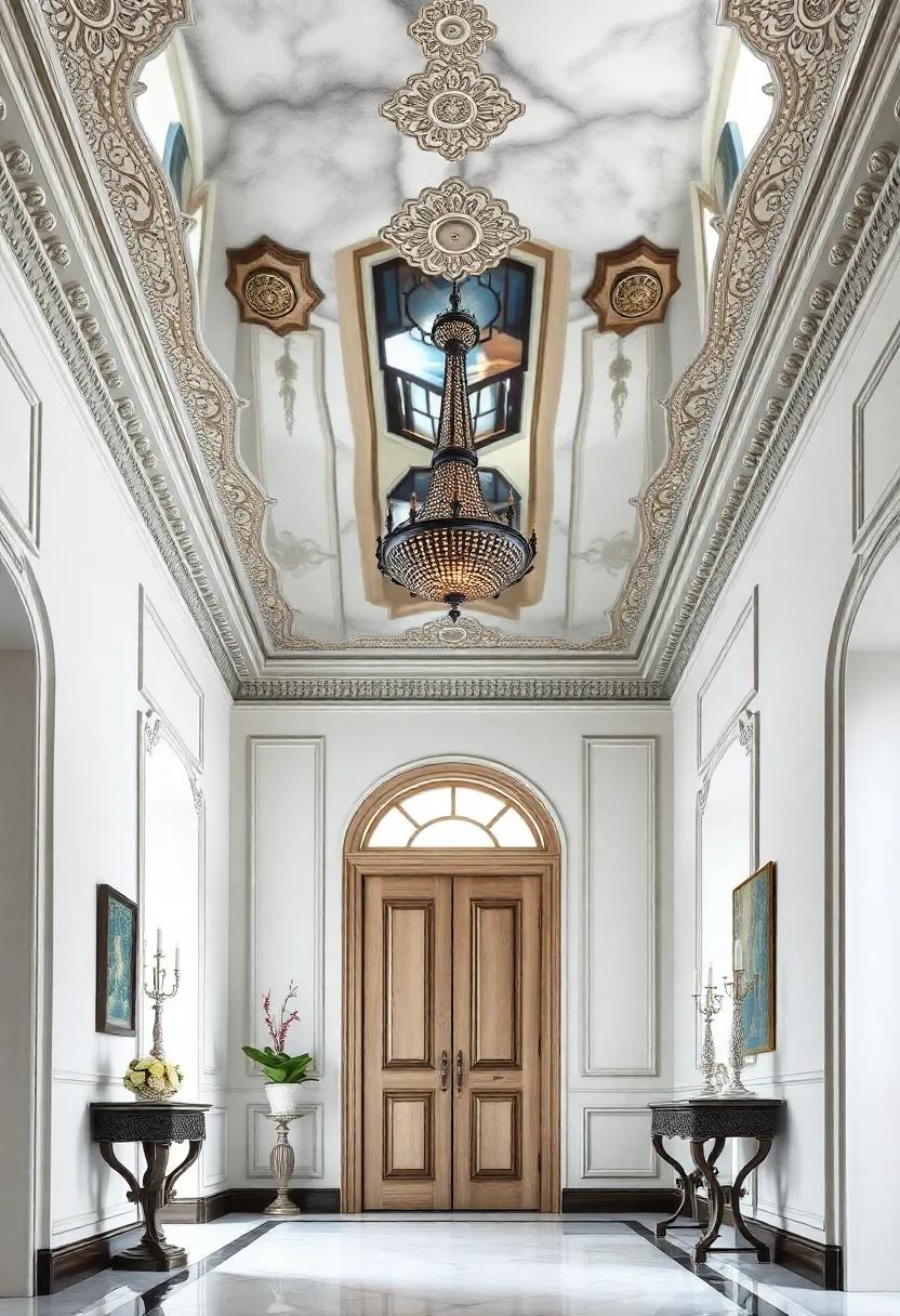 Opt for a classic touch with antique finish mirrored ceilings featuring intricate borders,adding a timeless elegance to your traditional entryway